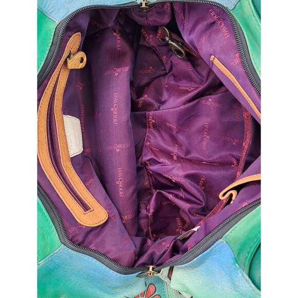 Anuschka Purse Leather Shoulder Bag Large Satchel Hobo Butterfly Floral Green - Picture 5 of 15